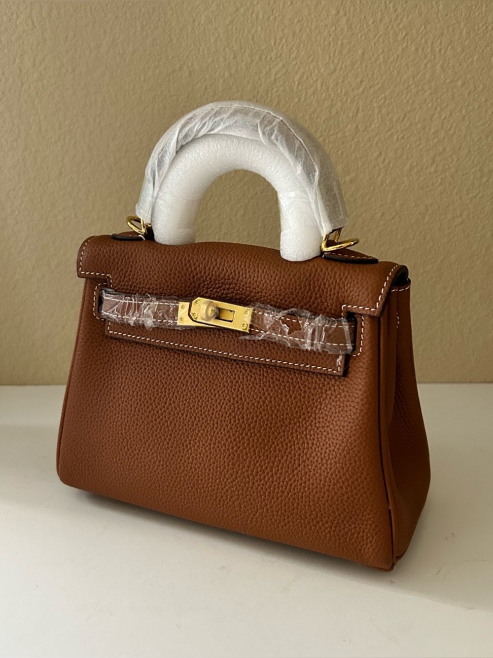 20cm Golden Brown Top Handle Mini Leather Satchel